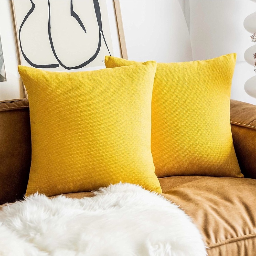 6 Piece Set Mustard Yellow Throw Pillow Covers‎ Shiny Skin Zip Close 46x46cm